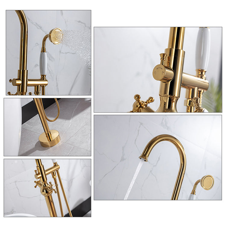 Traditional Floor Mounted Metal Freestanding Tub Filler Swivel Tub Filler Trim Clearhalo 'Bathroom Remodel & Bathroom Fixtures' 'Bathtub Faucets' 'bathtub_faucets' 'Home Improvement' 'home_improvement' 'home_improvement_bathtub_faucets' 7339414