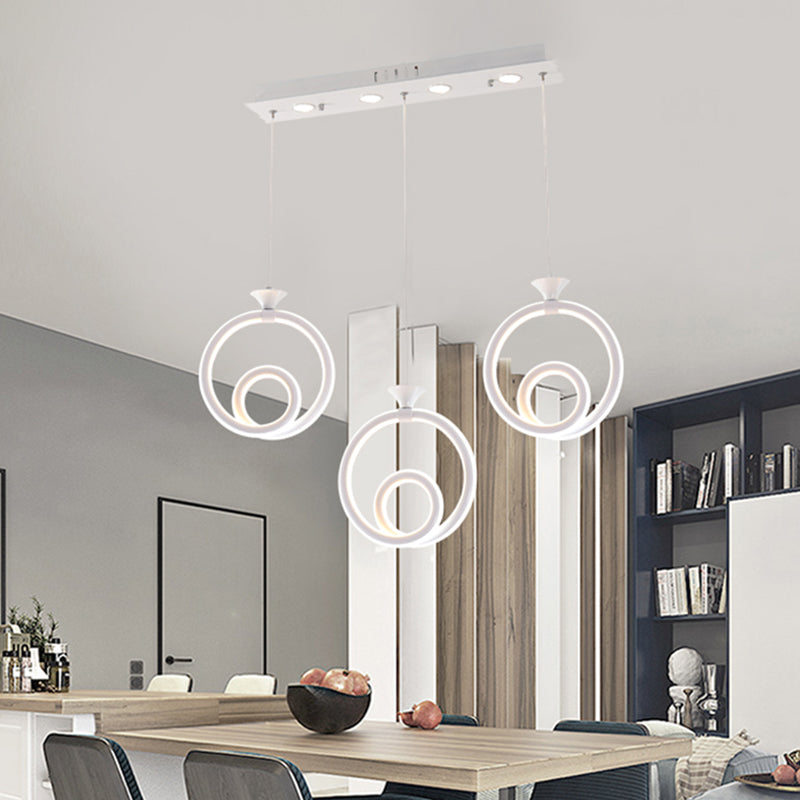 Acrylic Twisted Ring Cluster Pendant Light Contemporary 3 Lights White Ceiling Hang Fixture in White/Warm/Natural Light Clearhalo 'Ceiling Lights' 'Modern Pendants' 'Modern' 'Pendant Lights' 'Pendants' Lighting' 733942