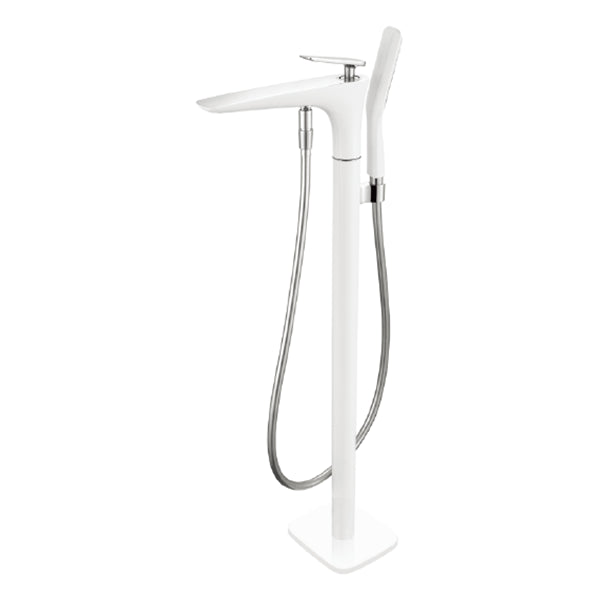 Traditional Floor Mounted Metal Freestanding Tub Filler Swivel Tub Filler Trim White Flat Clearhalo 'Bathroom Remodel & Bathroom Fixtures' 'Bathtub Faucets' 'bathtub_faucets' 'Home Improvement' 'home_improvement' 'home_improvement_bathtub_faucets' 7339424