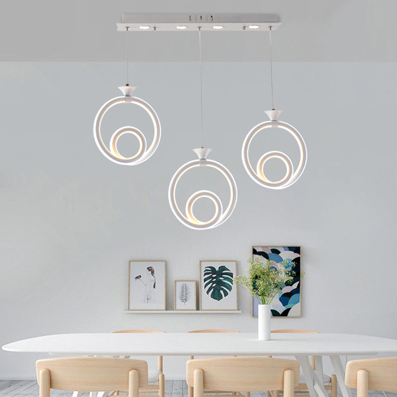 Acrylic Twisted Ring Cluster Pendant Light Contemporary 3 Lights White Ceiling Hang Fixture in White/Warm/Natural Light Clearhalo 'Ceiling Lights' 'Modern Pendants' 'Modern' 'Pendant Lights' 'Pendants' Lighting' 733943
