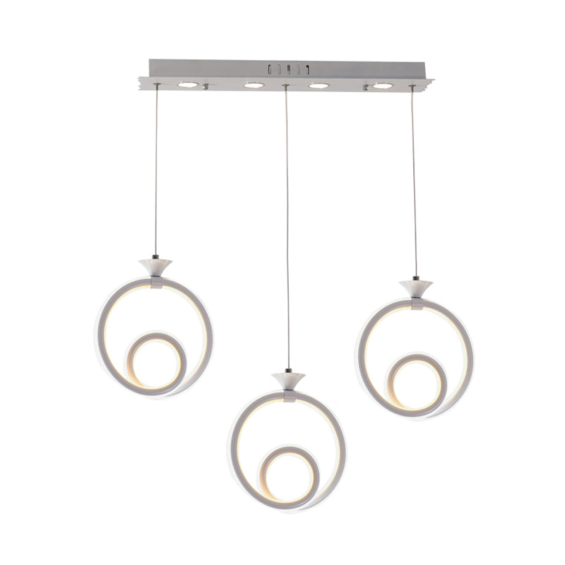 Acrylic Twisted Ring Cluster Pendant Light Contemporary 3 Lights White Ceiling Hang Fixture in White/Warm/Natural Light Clearhalo 'Ceiling Lights' 'Modern Pendants' 'Modern' 'Pendant Lights' 'Pendants' Lighting' 733944