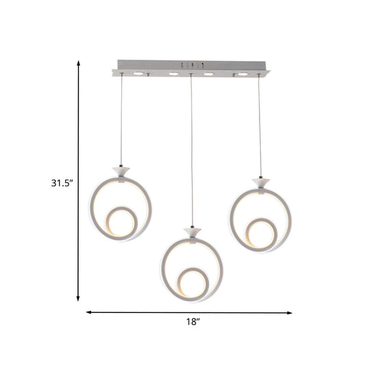 Acrylic Twisted Ring Cluster Pendant Light Contemporary 3 Lights White Ceiling Hang Fixture in White/Warm/Natural Light Clearhalo 'Ceiling Lights' 'Modern Pendants' 'Modern' 'Pendant Lights' 'Pendants' Lighting' 733945