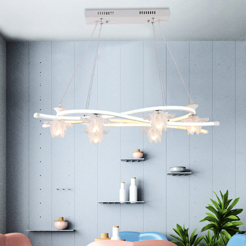 Acrylic Twisted Multi Light Pendant Contemporary 6-Head White LED Hanging Lamp with Floral Shade in Warm/White/Natural Light Clearhalo 'Ceiling Lights' 'Modern Pendants' 'Modern' 'Pendant Lights' 'Pendants' Lighting' 733947