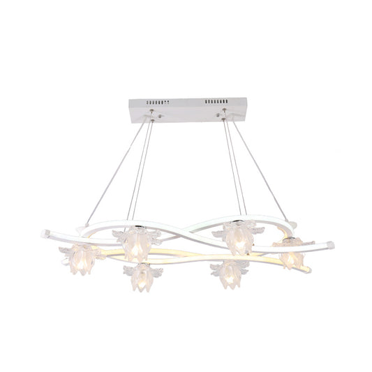 Acrylic Twisted Multi Light Pendant Contemporary 6-Head White LED Hanging Lamp with Floral Shade in Warm/White/Natural Light Clearhalo 'Ceiling Lights' 'Modern Pendants' 'Modern' 'Pendant Lights' 'Pendants' Lighting' 733949