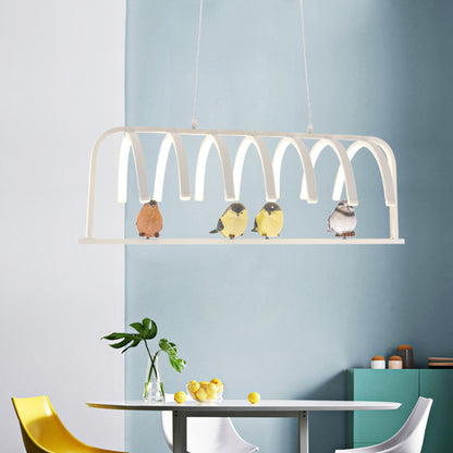 Curved Acrylic Hanging Chandelier Modernist LED White Ceiling Pendant Lamp in Warm/White/Natural Light with Birds Decor White Clearhalo 'Ceiling Lights' 'Chandeliers' 'Modern Chandeliers' 'Modern' Lighting' 733951