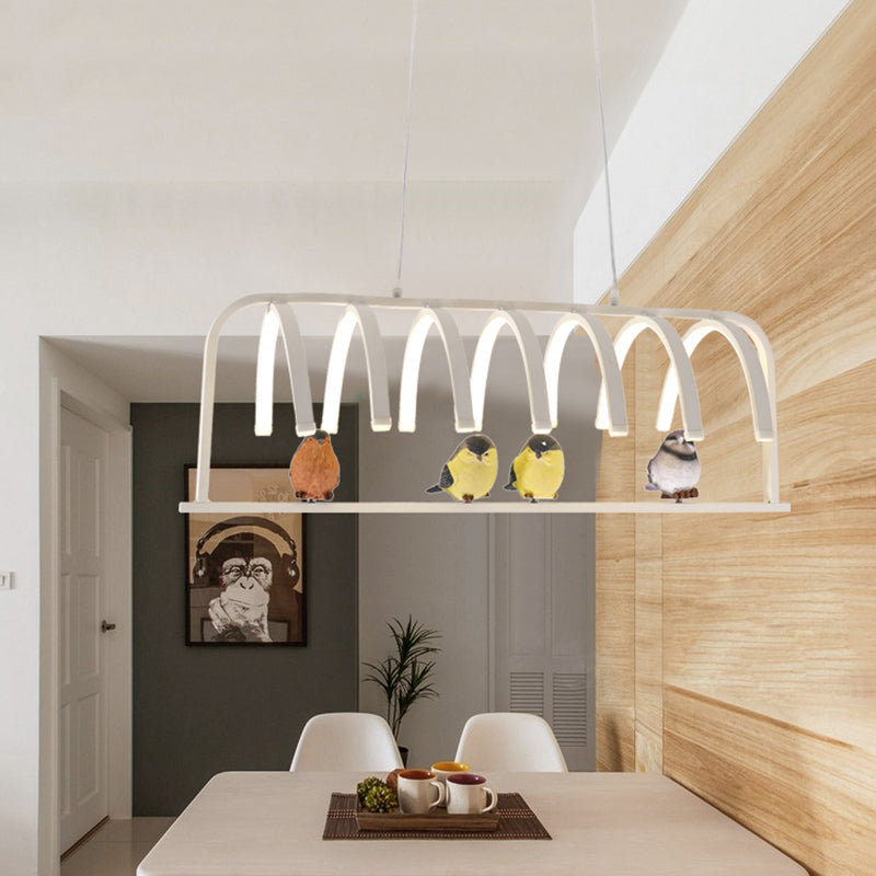 Curved Acrylic Hanging Chandelier Modernist LED White Ceiling Pendant Lamp in Warm/White/Natural Light with Birds Decor Clearhalo 'Ceiling Lights' 'Chandeliers' 'Modern Chandeliers' 'Modern' Lighting' 733952