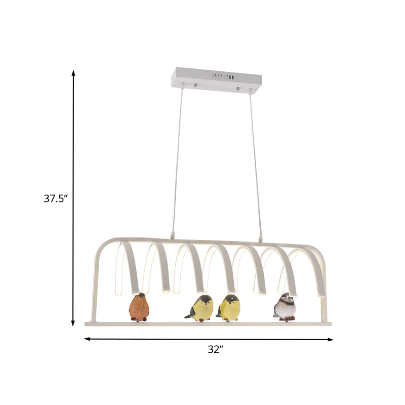 Curved Acrylic Hanging Chandelier Modernist LED White Ceiling Pendant Lamp in Warm/White/Natural Light with Birds Decor Clearhalo 'Ceiling Lights' 'Chandeliers' 'Modern Chandeliers' 'Modern' Lighting' 733955