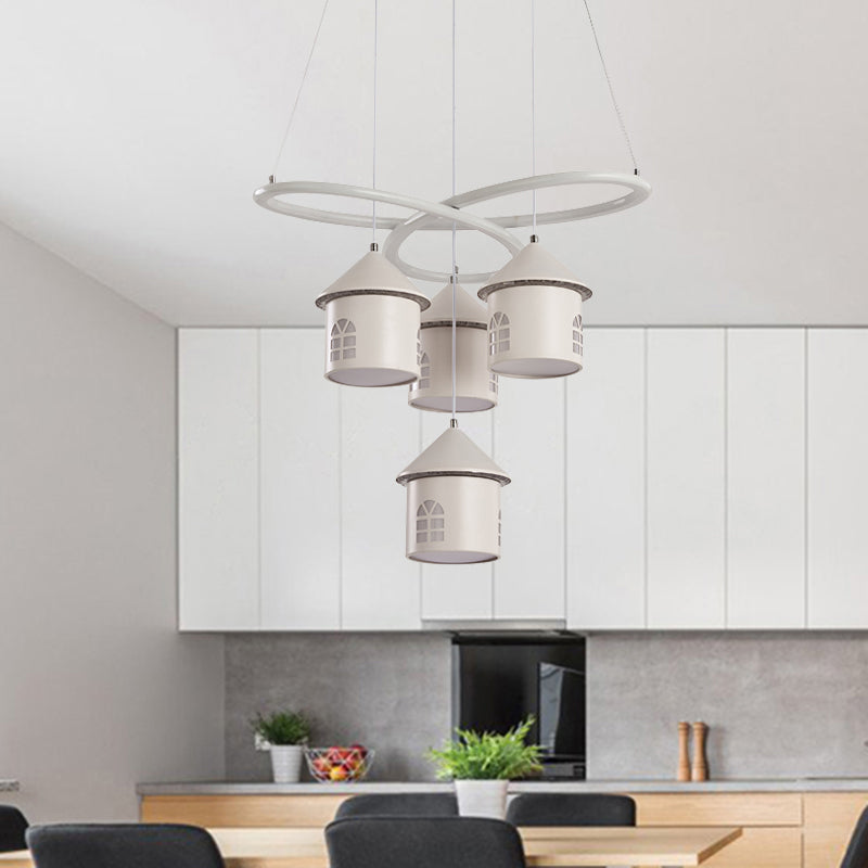 Contemporary Swirl Ceiling Chandelier Acrylic 4 Lights Living Room LED Suspension Lamp in White with House Shade Clearhalo 'Ceiling Lights' 'Chandeliers' 'Modern Chandeliers' 'Modern' Lighting' 733957