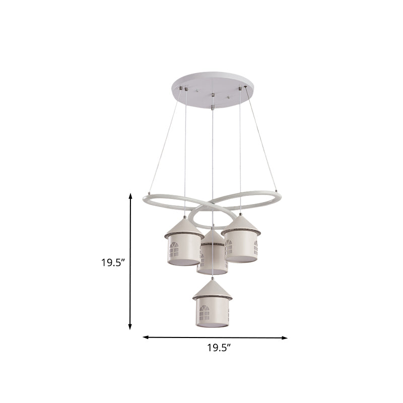 Contemporary Swirl Ceiling Chandelier Acrylic 4 Lights Living Room LED Suspension Lamp in White with House Shade Clearhalo 'Ceiling Lights' 'Chandeliers' 'Modern Chandeliers' 'Modern' Lighting' 733960