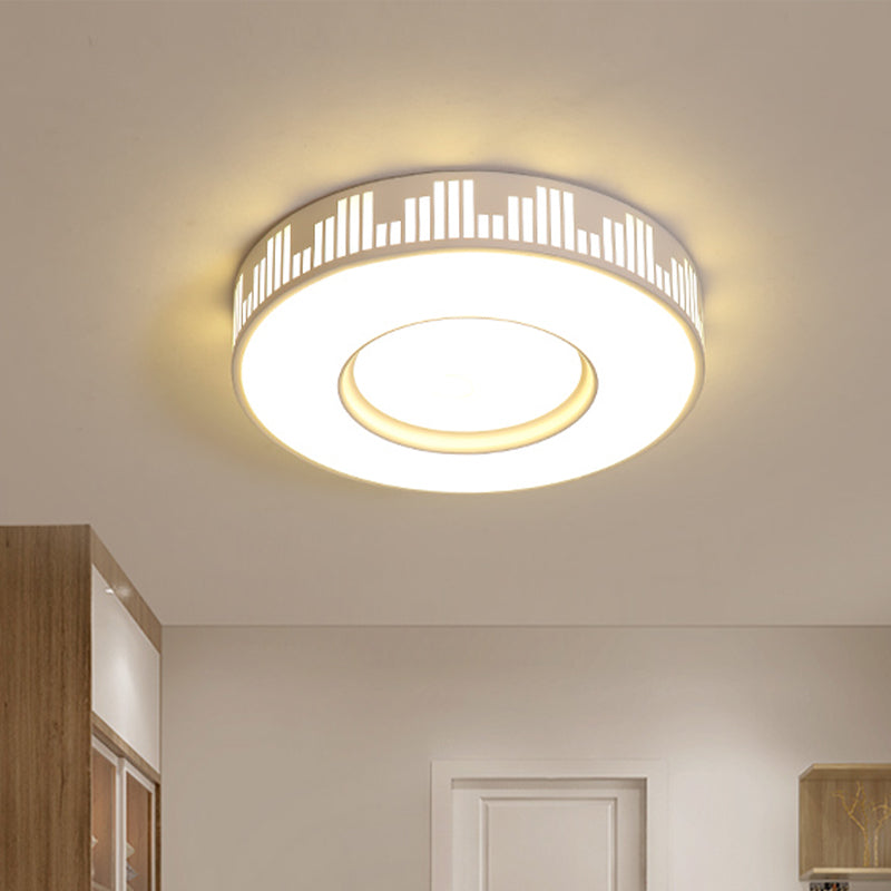 White Drum Ceiling Flush Mount Modern LED Iron Flush Light Fixture with Piano Key Pattern in Warm/White/3 Color Light Clearhalo 'Ceiling Lights' 'Close To Ceiling Lights' 'Close to ceiling' 'Flush mount' Lighting' 733968