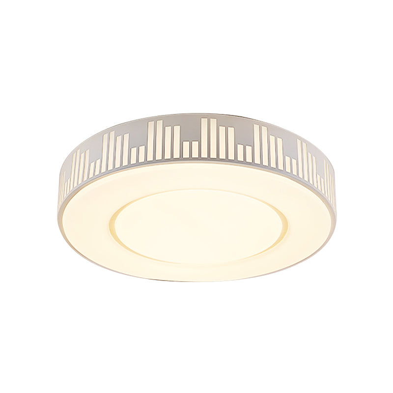 White Drum Ceiling Flush Mount Modern LED Iron Flush Light Fixture with Piano Key Pattern in Warm/White/3 Color Light Clearhalo 'Ceiling Lights' 'Close To Ceiling Lights' 'Close to ceiling' 'Flush mount' Lighting' 733969