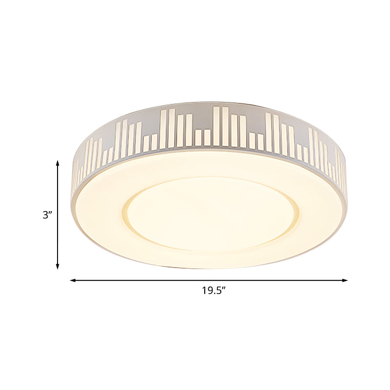 White Drum Ceiling Flush Mount Modern LED Iron Flush Light Fixture with Piano Key Pattern in Warm/White/3 Color Light Clearhalo 'Ceiling Lights' 'Close To Ceiling Lights' 'Close to ceiling' 'Flush mount' Lighting' 733970