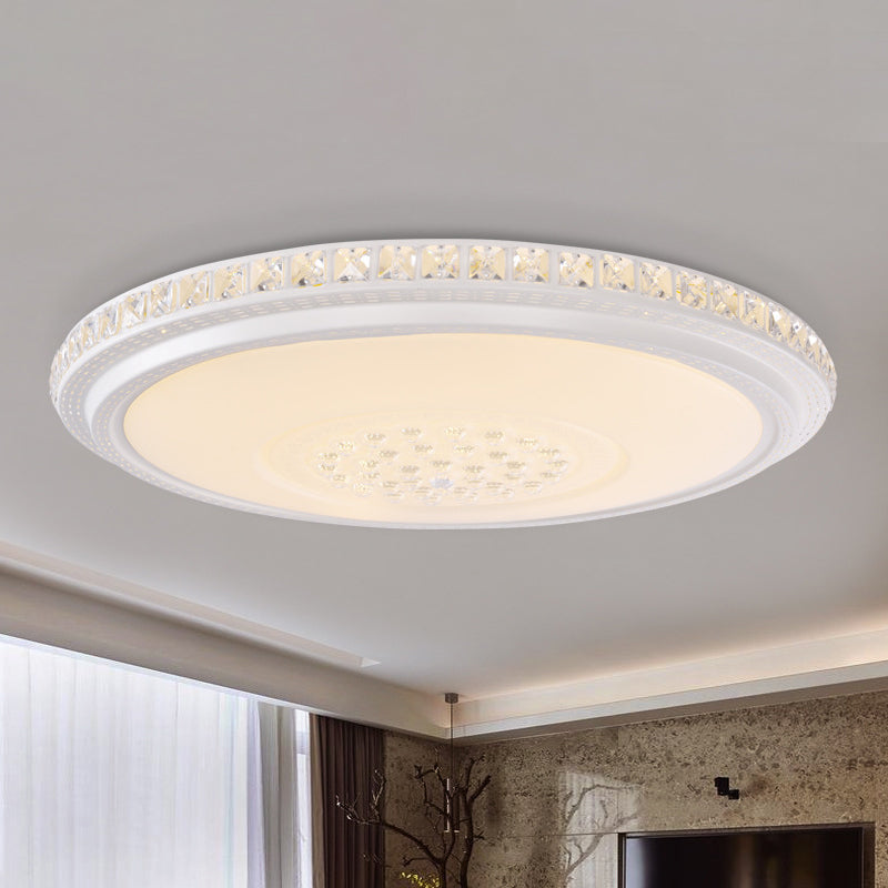 12"/16"/19.5" Dia Modern Circle Flush Light Acrylic Living Room LED Ceiling Mounted Fixture in White with Crystal Detail, Warm/White Light White Clearhalo 'Ceiling Lights' 'Close To Ceiling Lights' 'Close to ceiling' 'Flush mount' Lighting' 733986
