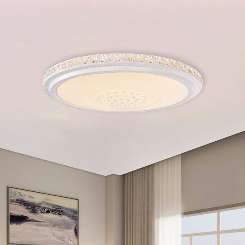 12"/16"/19.5" Dia Modern Circle Flush Light Acrylic Living Room LED Ceiling Mounted Fixture in White with Crystal Detail, Warm/White Light Clearhalo 'Ceiling Lights' 'Close To Ceiling Lights' 'Close to ceiling' 'Flush mount' Lighting' 733987