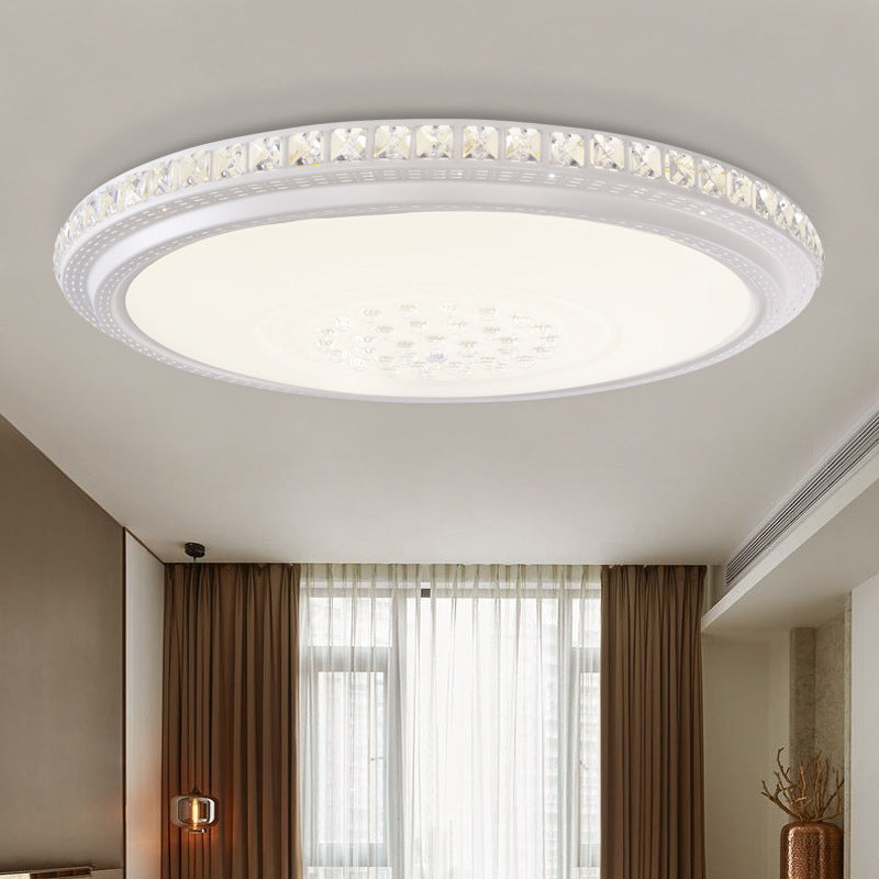 12"/16"/19.5" Dia Modern Circle Flush Light Acrylic Living Room LED Ceiling Mounted Fixture in White with Crystal Detail, Warm/White Light Clearhalo 'Ceiling Lights' 'Close To Ceiling Lights' 'Close to ceiling' 'Flush mount' Lighting' 733988