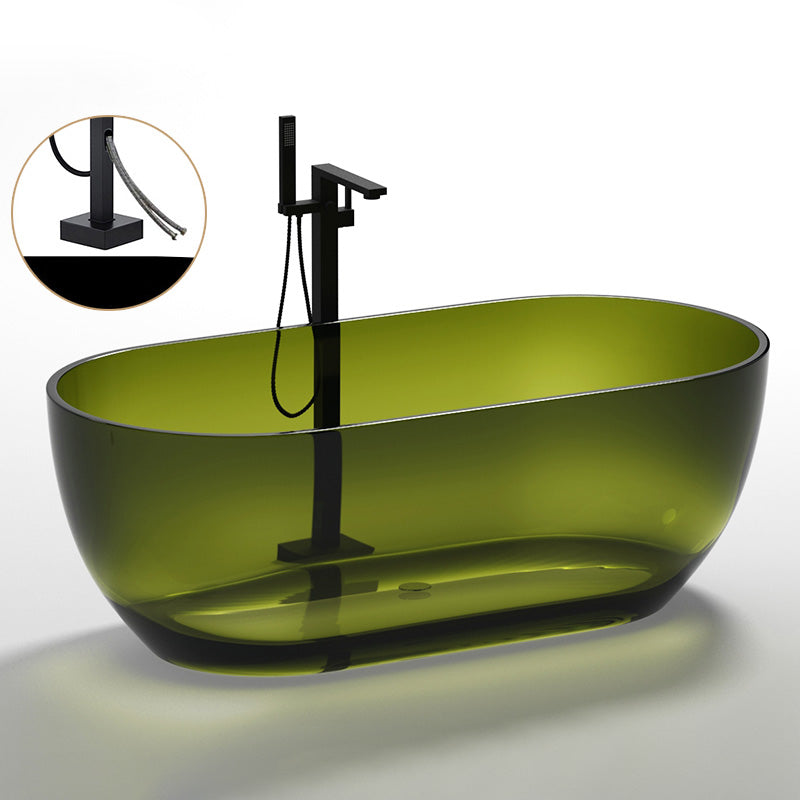 Oval Soaking Bathtub Freestanding Antique Finish Modern Bath Tub Green 59"L x 28"W x 22"H Tub with Freestanding Tub Fillers Clearhalo 'Bathroom Remodel & Bathroom Fixtures' 'Bathtubs' 'Home Improvement' 'home_improvement' 'home_improvement_bathtubs' 'Showers & Bathtubs' 7339885