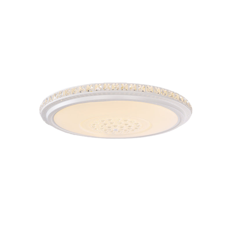 12"/16"/19.5" Dia Modern Circle Flush Light Acrylic Living Room LED Ceiling Mounted Fixture in White with Crystal Detail, Warm/White Light Clearhalo 'Ceiling Lights' 'Close To Ceiling Lights' 'Close to ceiling' 'Flush mount' Lighting' 733989