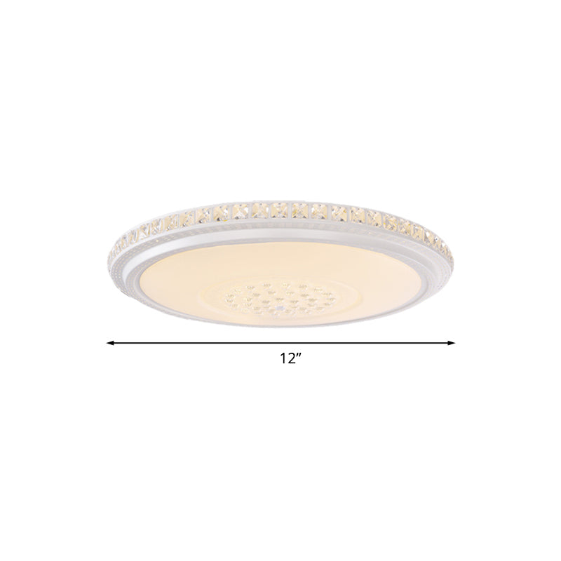 12"/16"/19.5" Dia Modern Circle Flush Light Acrylic Living Room LED Ceiling Mounted Fixture in White with Crystal Detail, Warm/White Light Clearhalo 'Ceiling Lights' 'Close To Ceiling Lights' 'Close to ceiling' 'Flush mount' Lighting' 733990