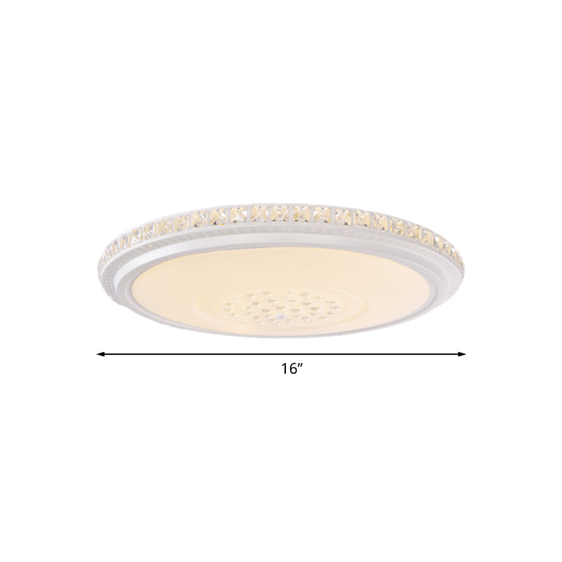 12"/16"/19.5" Dia Modern Circle Flush Light Acrylic Living Room LED Ceiling Mounted Fixture in White with Crystal Detail, Warm/White Light Clearhalo 'Ceiling Lights' 'Close To Ceiling Lights' 'Close to ceiling' 'Flush mount' Lighting' 733991