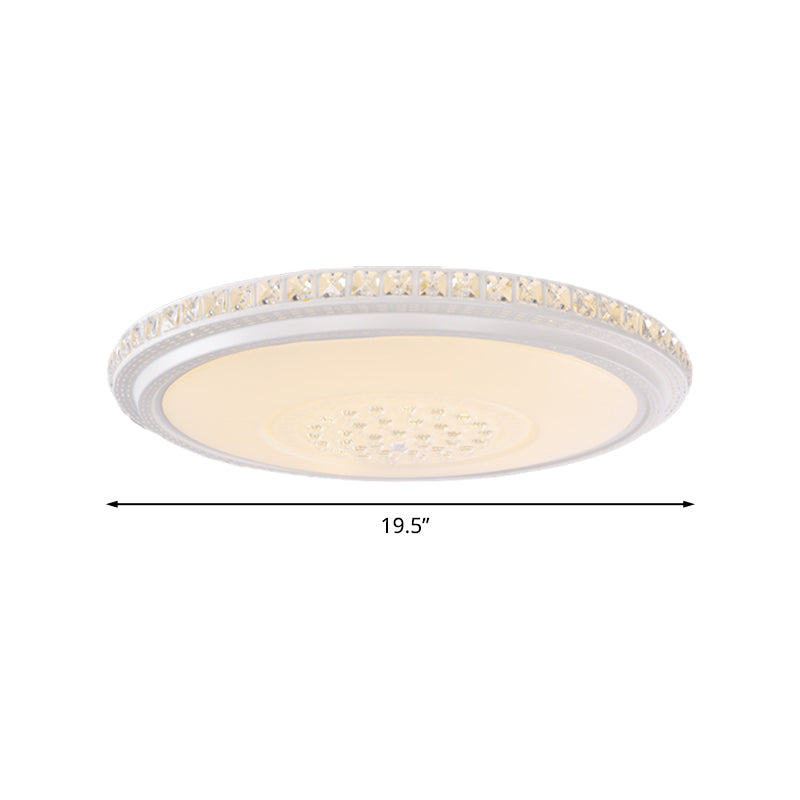 12"/16"/19.5" Dia Modern Circle Flush Light Acrylic Living Room LED Ceiling Mounted Fixture in White with Crystal Detail, Warm/White Light Clearhalo 'Ceiling Lights' 'Close To Ceiling Lights' 'Close to ceiling' 'Flush mount' Lighting' 733992