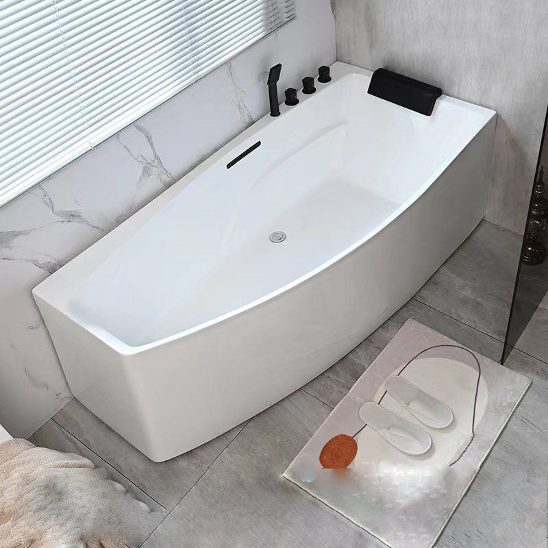 Corner Back to Wall Bath Modern White Soaking Acrylic Bathtub Left Tub with Black 5-Piece Set Clearhalo 'Bathroom Remodel & Bathroom Fixtures' 'Bathtubs' 'Home Improvement' 'home_improvement' 'home_improvement_bathtubs' 'Showers & Bathtubs' 7339950