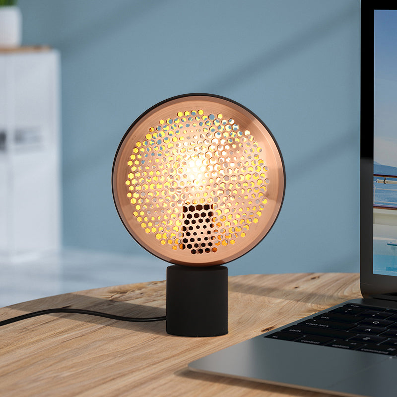 Metal Mesh Drum Shape Table Light Contemporary 1 Light Desk Lamp in Gold/Rose Gold with Plug In Cord Clearhalo 'Lamps' 'Table Lamps' Lighting' 734067