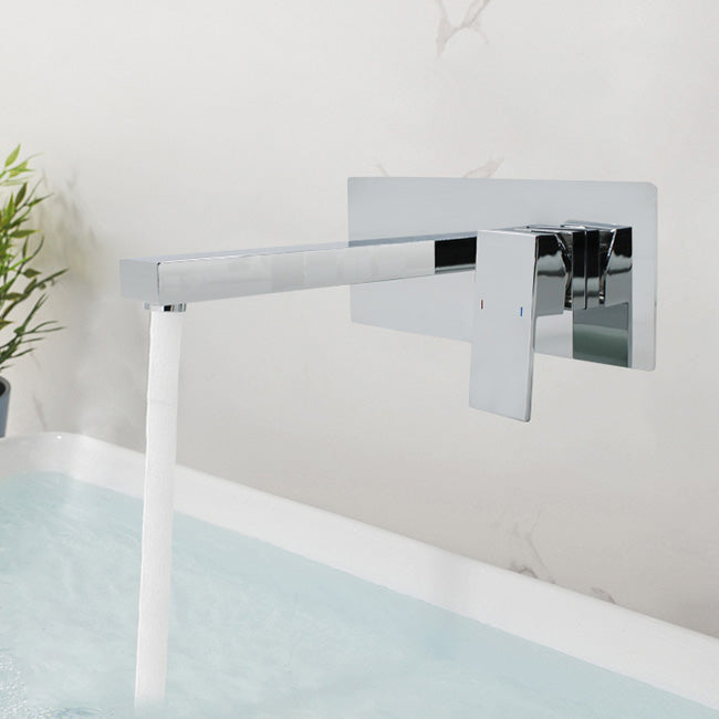 Contemporary Bathtub Faucet Wall Mounted Metal Bath Faucet Trim Silver Square Rectangle Clearhalo 'Bathroom Remodel & Bathroom Fixtures' 'Bathtub Faucets' 'bathtub_faucets' 'Home Improvement' 'home_improvement' 'home_improvement_bathtub_faucets' 7340749