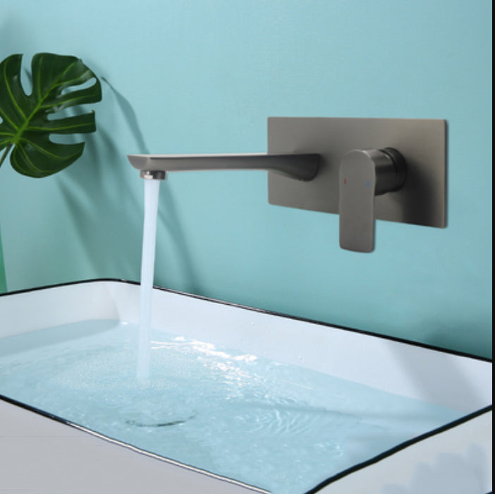 Contemporary Bathtub Faucet Wall Mounted Metal Bath Faucet Trim Grey Round Clearhalo 'Bathroom Remodel & Bathroom Fixtures' 'Bathtub Faucets' 'bathtub_faucets' 'Home Improvement' 'home_improvement' 'home_improvement_bathtub_faucets' 7340753