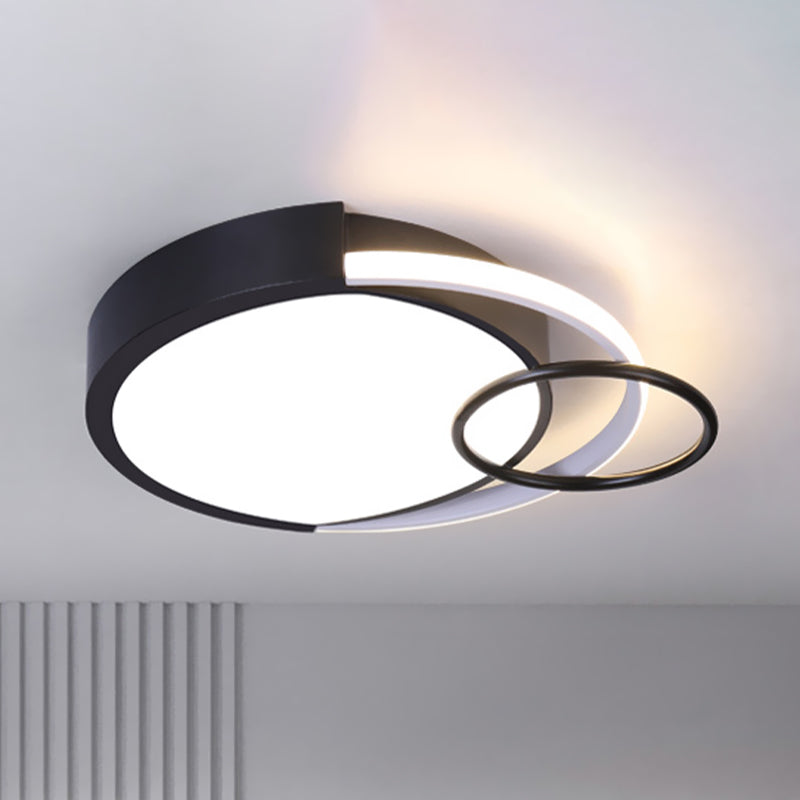 Black Circle Flush Mount Minimalist 16.5"/20" W LED Metallic Flush Ceiling Lamp for Bedroom in White/Warm/3 Color Light Black Clearhalo 'Ceiling Lights' 'Close To Ceiling Lights' 'Close to ceiling' 'Flush mount' Lighting' 734076