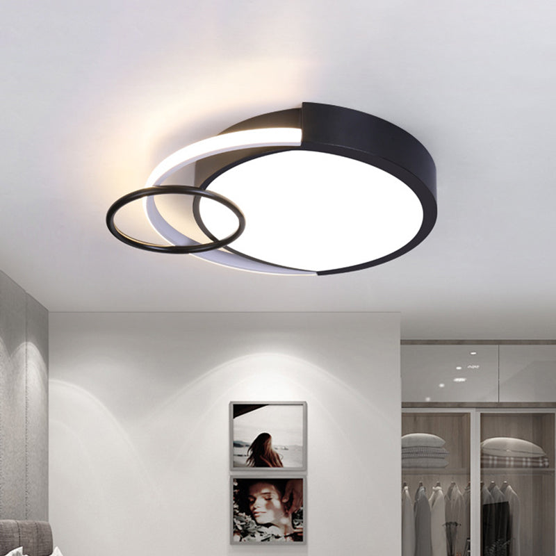 Black Circle Flush Mount Minimalist 16.5"/20" W LED Metallic Flush Ceiling Lamp for Bedroom in White/Warm/3 Color Light Clearhalo 'Ceiling Lights' 'Close To Ceiling Lights' 'Close to ceiling' 'Flush mount' Lighting' 734077