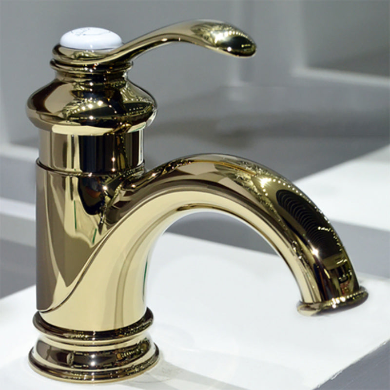 Traditional Wide Spread Bathroom Faucet 1 Lever Handles Lavatory Faucet Gold 7" Clearhalo 'Bathroom Remodel & Bathroom Fixtures' 'Bathroom Sink Faucets' 'Bathroom Sinks & Faucet Components' 'bathroom_sink_faucets' 'Home Improvement' 'home_improvement' 'home_improvement_bathroom_sink_faucets' 7340770