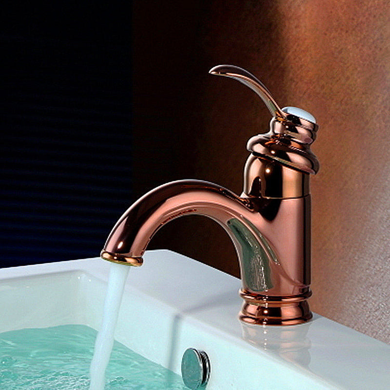 Traditional Wide Spread Bathroom Faucet 1 Lever Handles Lavatory Faucet Rose Gold 7" Clearhalo 'Bathroom Remodel & Bathroom Fixtures' 'Bathroom Sink Faucets' 'Bathroom Sinks & Faucet Components' 'bathroom_sink_faucets' 'Home Improvement' 'home_improvement' 'home_improvement_bathroom_sink_faucets' 7340772