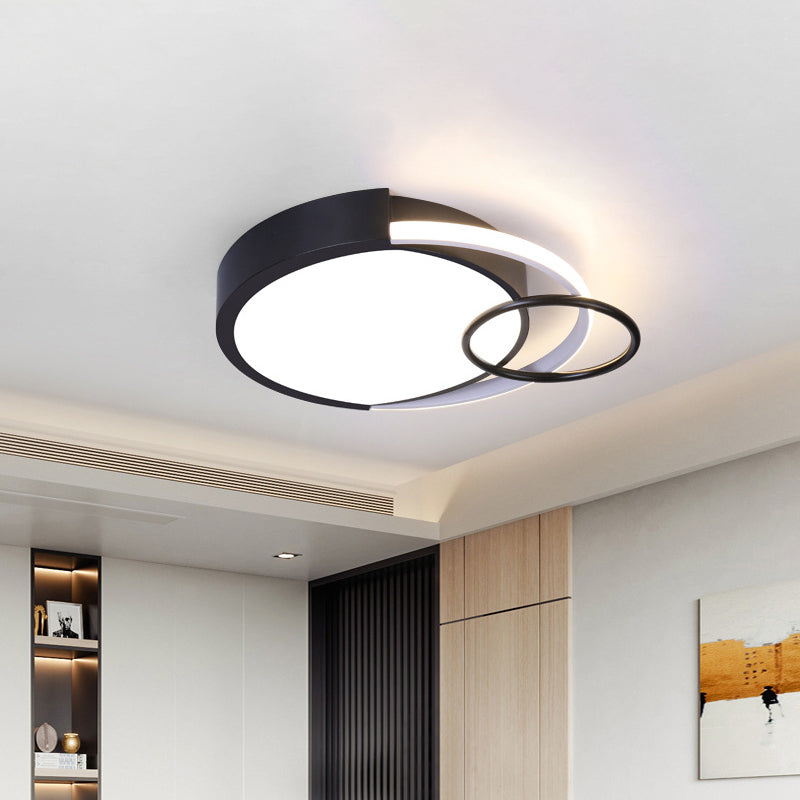Black Circle Flush Mount Minimalist 16.5"/20" W LED Metallic Flush Ceiling Lamp for Bedroom in White/Warm/3 Color Light Clearhalo 'Ceiling Lights' 'Close To Ceiling Lights' 'Close to ceiling' 'Flush mount' Lighting' 734078