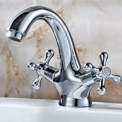 Industrial Wide Spread Bathroom 2 Faucet Cross Handles Lavatory Faucet Chrome Clearhalo 'Bathroom Remodel & Bathroom Fixtures' 'Bathroom Sink Faucets' 'Bathroom Sinks & Faucet Components' 'bathroom_sink_faucets' 'Home Improvement' 'home_improvement' 'home_improvement_bathroom_sink_faucets' 7340814