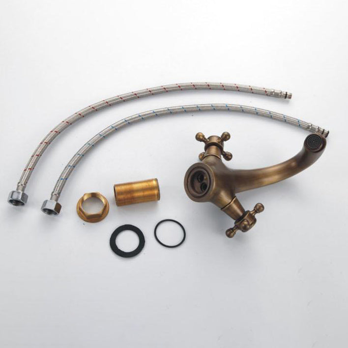 Industrial Wide Spread Bathroom 2 Faucet Cross Handles Lavatory Faucet Clearhalo 'Bathroom Remodel & Bathroom Fixtures' 'Bathroom Sink Faucets' 'Bathroom Sinks & Faucet Components' 'bathroom_sink_faucets' 'Home Improvement' 'home_improvement' 'home_improvement_bathroom_sink_faucets' 7340825