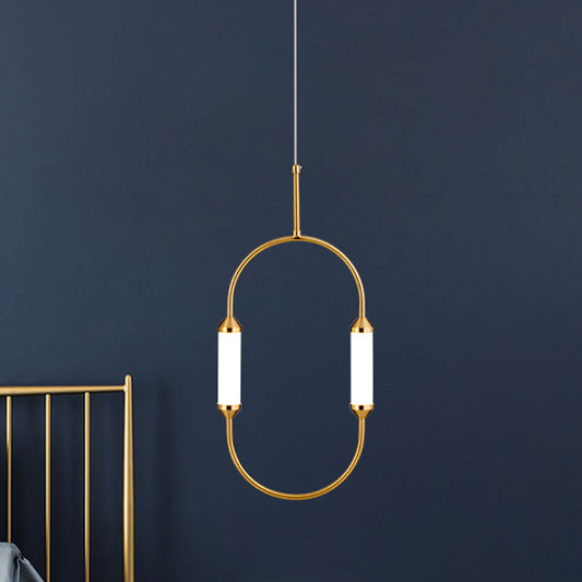 Simple Oval Ring Pendant Metallic 19.5"/20.5"/25" H LED Bedside Hanging Ceiling Lamp in Gold with Acrylic Shade, White/Warm Light Clearhalo 'Ceiling Lights' 'Modern Pendants' 'Modern' 'Pendant Lights' 'Pendants' Lighting' 734088