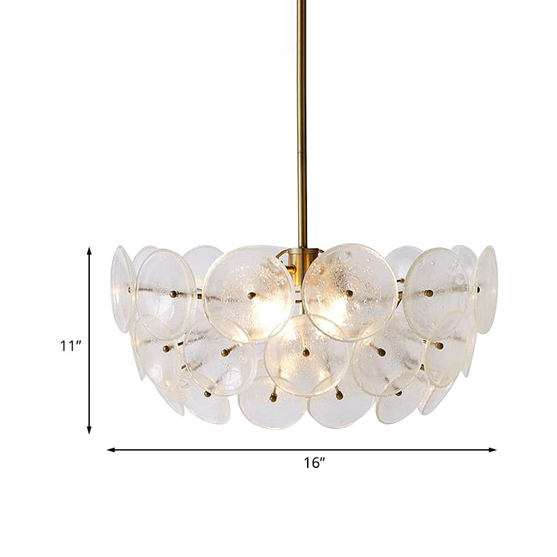 Acrylic Circle Panel Chandelier Lighting Modernist 3 Bulbs Hanging Pendant Lamp in Gold Clearhalo 'Ceiling Lights' 'Chandeliers' 'Modern Chandeliers' 'Modern' Lighting' 734197
