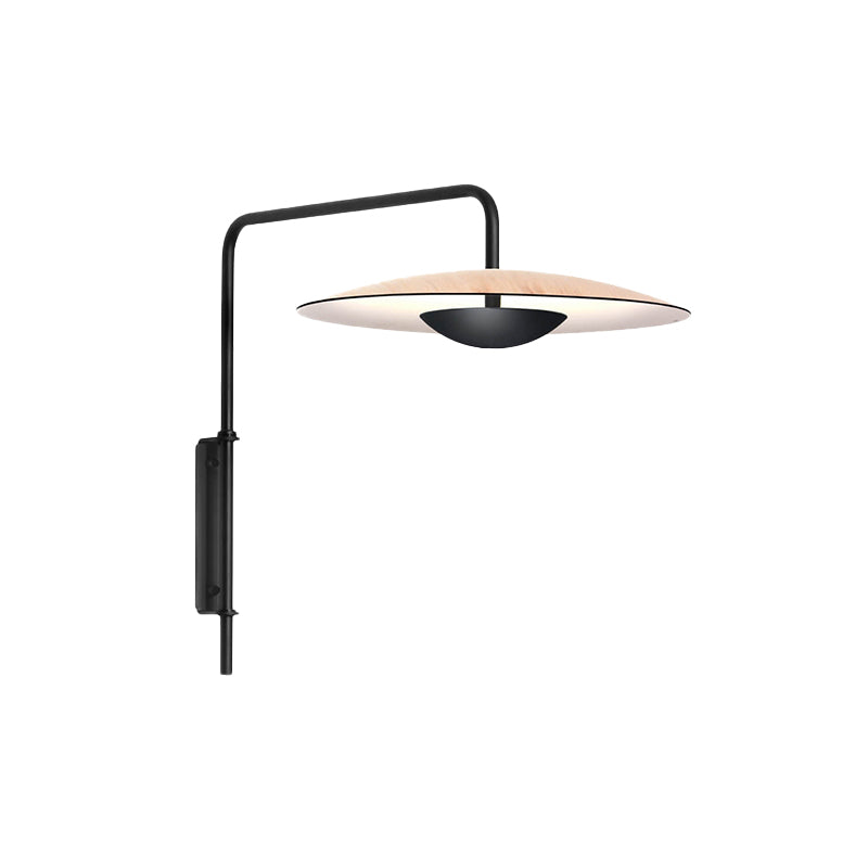 Flat Disk Iron Wall Sconce Light Modernism Black/Light Wood LED Wall Mount Lamp in White/Warm Light with Plug In Cord Clearhalo 'Cast Iron' 'Glass' 'Industrial' 'Modern wall lights' 'Modern' 'Tiffany' 'Traditional wall lights' 'Wall Lamps & Sconces' 'Wall Lights' Lighting' 734236