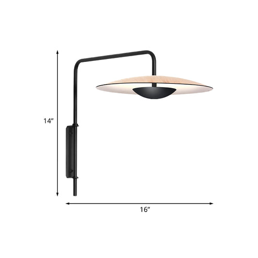 Flat Disk Iron Wall Sconce Light Modernism Black/Light Wood LED Wall Mount Lamp in White/Warm Light with Plug In Cord Clearhalo 'Cast Iron' 'Glass' 'Industrial' 'Modern wall lights' 'Modern' 'Tiffany' 'Traditional wall lights' 'Wall Lamps & Sconces' 'Wall Lights' Lighting' 734237