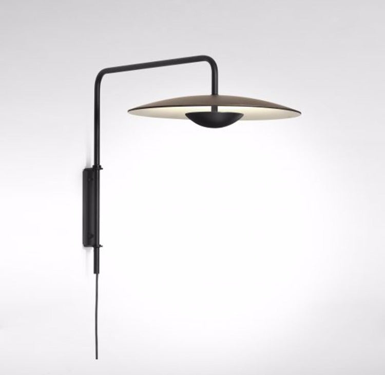 Flat Disk Iron Wall Sconce Light Modernism Black/Light Wood LED Wall Mount Lamp in White/Warm Light with Plug In Cord Clearhalo 'Cast Iron' 'Glass' 'Industrial' 'Modern wall lights' 'Modern' 'Tiffany' 'Traditional wall lights' 'Wall Lamps & Sconces' 'Wall Lights' Lighting' 734239