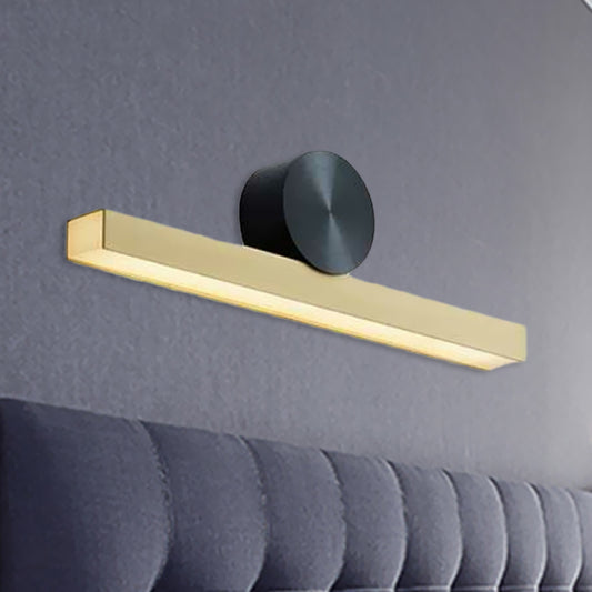 Brass Finish Linear Vanity Lighting Post Modern LED Metallic Wall Sconce Lamp in White/Warm Light Brass Clearhalo 'Cast Iron' 'Glass' 'Industrial' 'Modern wall lights' 'Modern' 'Tiffany' 'Traditional wall lights' 'Vanity Lights' 'Wall Lights' Lighting' 734240