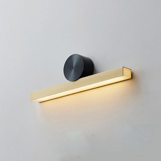 Brass Finish Linear Vanity Lighting Post Modern LED Metallic Wall Sconce Lamp in White/Warm Light Clearhalo 'Cast Iron' 'Glass' 'Industrial' 'Modern wall lights' 'Modern' 'Tiffany' 'Traditional wall lights' 'Vanity Lights' 'Wall Lights' Lighting' 734241