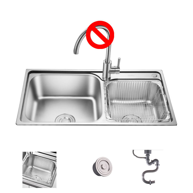 Double Basin Kitchen Sink Modern Stainless Steel Kitchen Sink with Drain Assembly Sink Only Clearhalo 'Home Improvement' 'home_improvement' 'home_improvement_kitchen_sinks' 'Kitchen Remodel & Kitchen Fixtures' 'Kitchen Sinks & Faucet Components' 'Kitchen Sinks' 'kitchen_sinks' 7342451