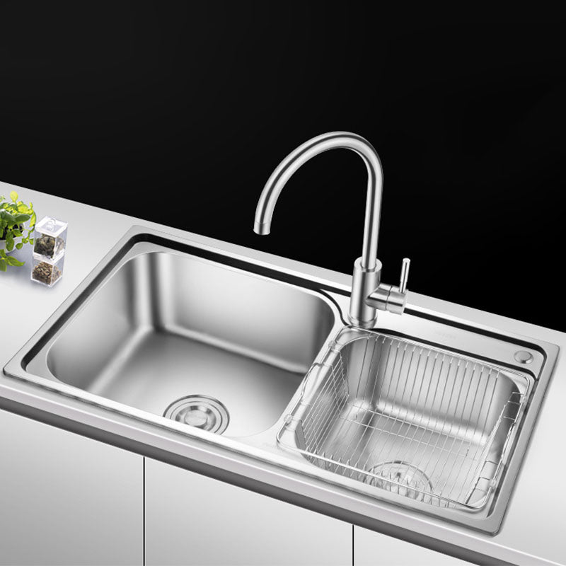 Double Basin Kitchen Sink Modern Stainless Steel Kitchen Sink with Drain Assembly Sink with Faucet Clearhalo 'Home Improvement' 'home_improvement' 'home_improvement_kitchen_sinks' 'Kitchen Remodel & Kitchen Fixtures' 'Kitchen Sinks & Faucet Components' 'Kitchen Sinks' 'kitchen_sinks' 7342453