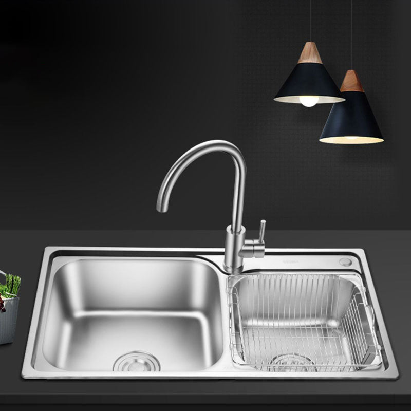 Double Basin Kitchen Sink Modern Stainless Steel Kitchen Sink with Drain Assembly Clearhalo 'Home Improvement' 'home_improvement' 'home_improvement_kitchen_sinks' 'Kitchen Remodel & Kitchen Fixtures' 'Kitchen Sinks & Faucet Components' 'Kitchen Sinks' 'kitchen_sinks' 7342454