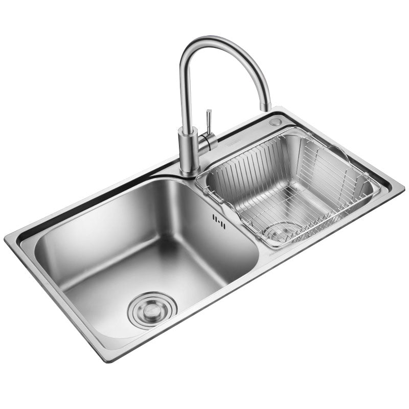 Double Basin Kitchen Sink Modern Stainless Steel Kitchen Sink with Drain Assembly Clearhalo 'Home Improvement' 'home_improvement' 'home_improvement_kitchen_sinks' 'Kitchen Remodel & Kitchen Fixtures' 'Kitchen Sinks & Faucet Components' 'Kitchen Sinks' 'kitchen_sinks' 7342455
