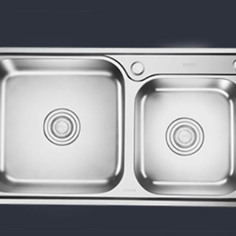 Double Basin Kitchen Sink Modern Stainless Steel Kitchen Sink with Drain Assembly Clearhalo 'Home Improvement' 'home_improvement' 'home_improvement_kitchen_sinks' 'Kitchen Remodel & Kitchen Fixtures' 'Kitchen Sinks & Faucet Components' 'Kitchen Sinks' 'kitchen_sinks' 7342459