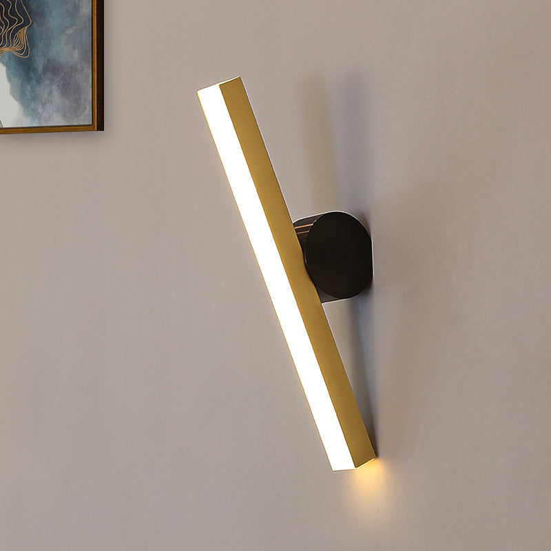 Simple Linear Vanity Wall Mount Light Metal LED Bedroom Sconce Lamp with Black Tube Backplate in Gold, White/Warm Light Clearhalo 'Cast Iron' 'Glass' 'Industrial' 'Modern wall lights' 'Modern' 'Tiffany' 'Traditional wall lights' 'Vanity Lights' 'Wall Lights' Lighting' 734246