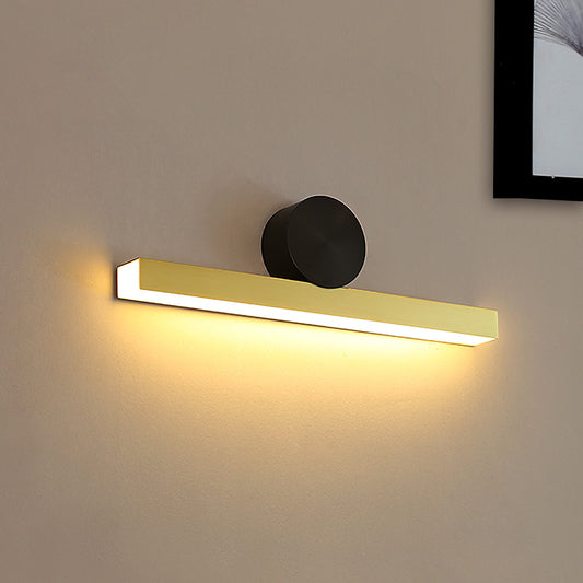 Simple Linear Vanity Wall Mount Light Metal LED Bedroom Sconce Lamp with Black Tube Backplate in Gold, White/Warm Light Clearhalo 'Cast Iron' 'Glass' 'Industrial' 'Modern wall lights' 'Modern' 'Tiffany' 'Traditional wall lights' 'Vanity Lights' 'Wall Lights' Lighting' 734247