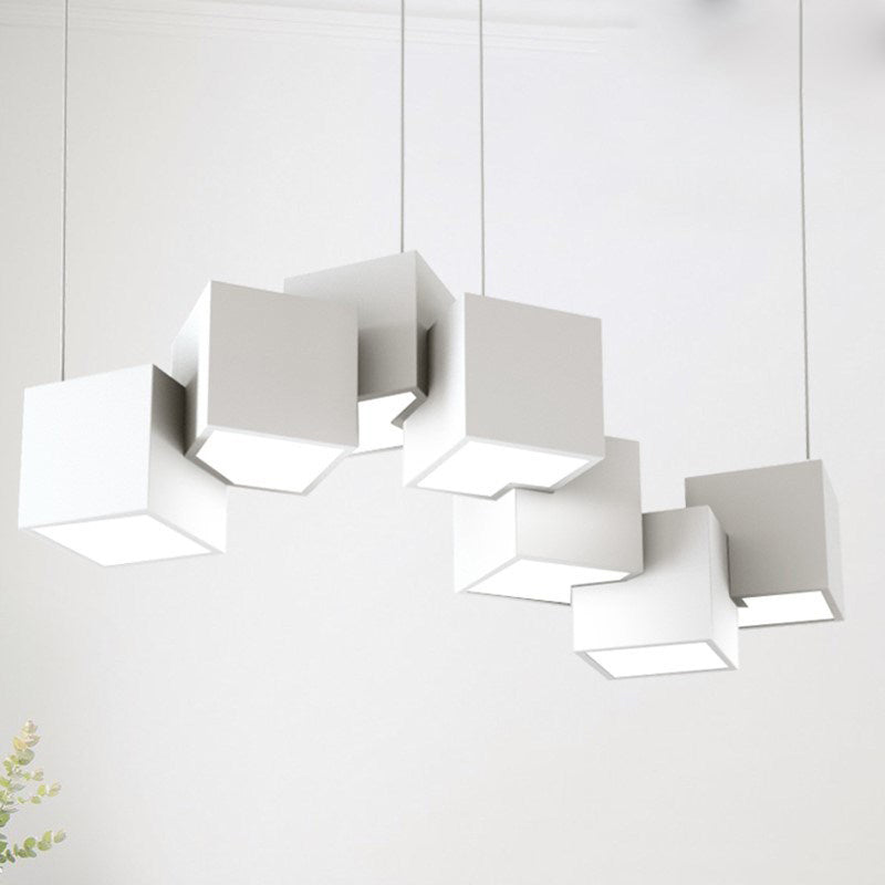 Black/White Spliced Cube Ceiling Light Modernist 8 Lights Metal LED Cluster Pendant Lamp in White/Warm Light, 25.5"/28" Wide White Clearhalo 'Ceiling Lights' 'Modern Pendants' 'Modern' 'Pendant Lights' 'Pendants' Lighting' 734250